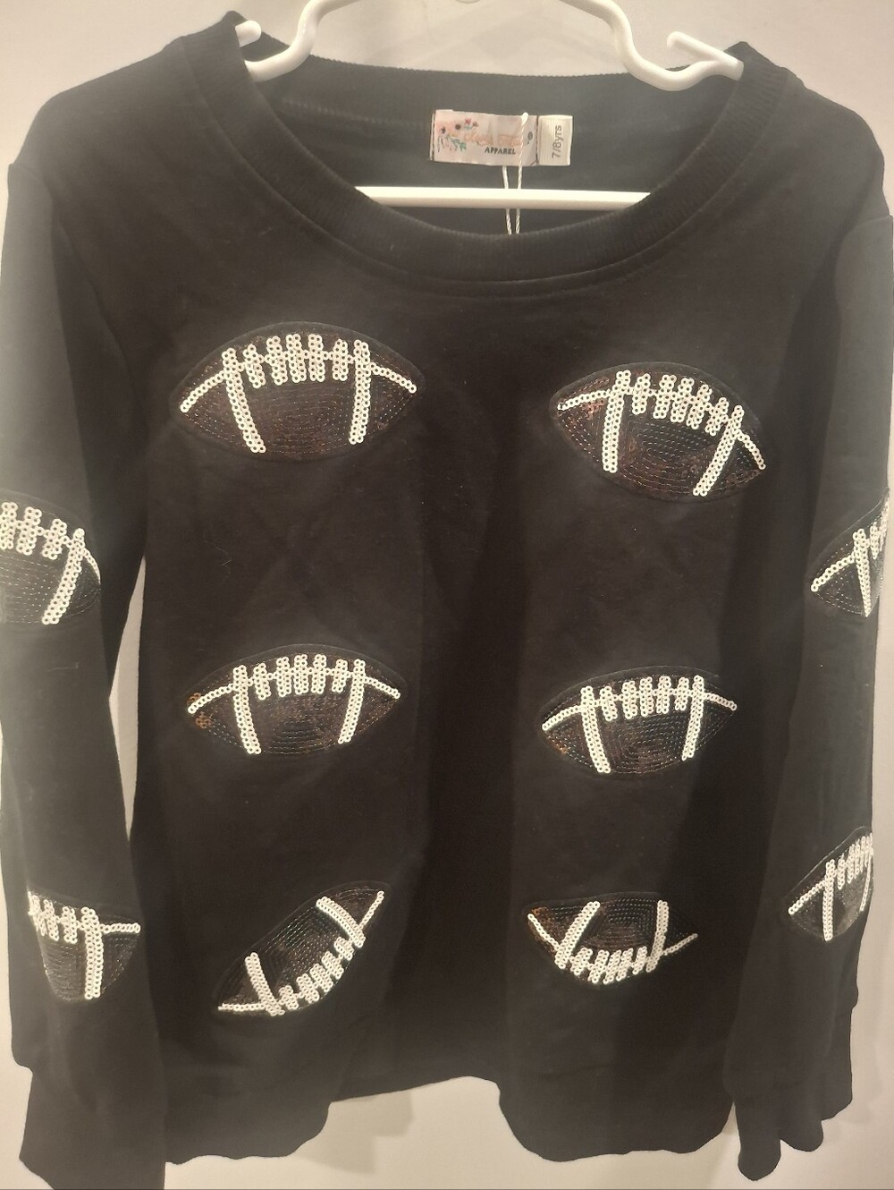 Black Sequin Football Motif Girl's Sweater